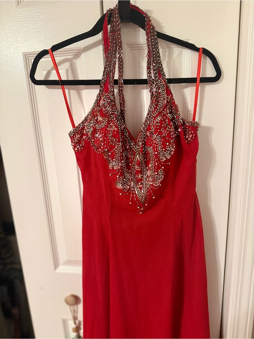 Vintage Alyce Designs Red Silk Beaded Convertible Halter Gown Size 10 Y2K